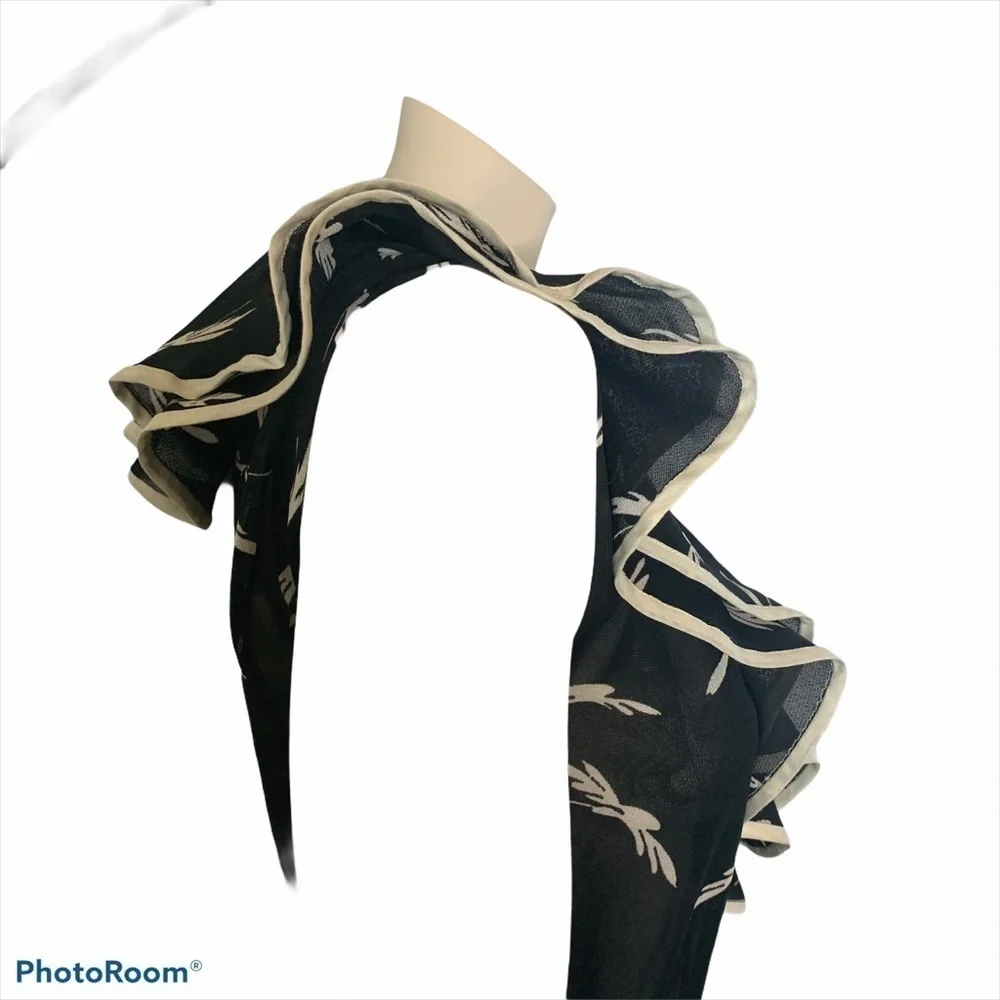 Vintage black white scarf hem ruffle neck dress - Picture 9 of 10